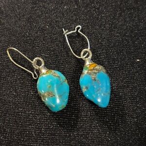 Turquoise Teardrop Dangle Earrings - Blue Turquoise